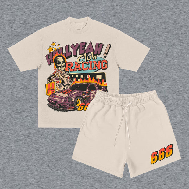 Racer No. 666 Print Short Sleeve Two Piece Set