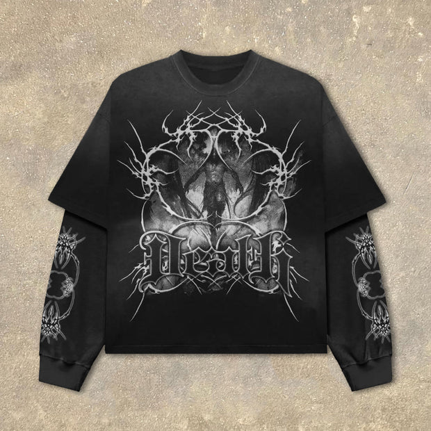 Fake Two Jesus Print Long Sleeve T-Shirt