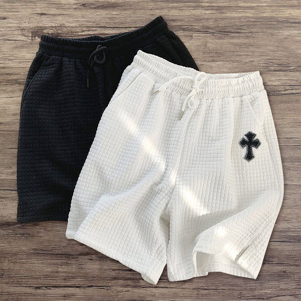 Waffle cross print street shorts