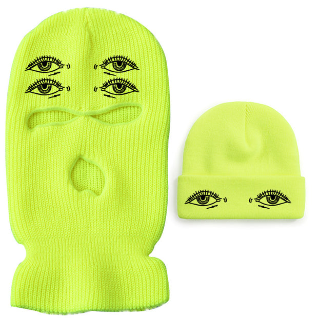Eyes three-hole couple knit hat