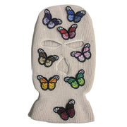 Three-dimensional bow tie rhinestone thermal knitted hat ski mask