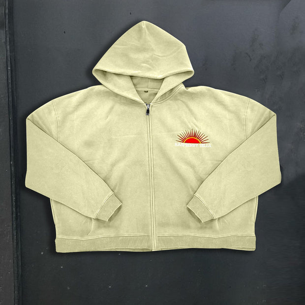 Vintage Oversized Print Long Sleeve Zip-Up Hoodie