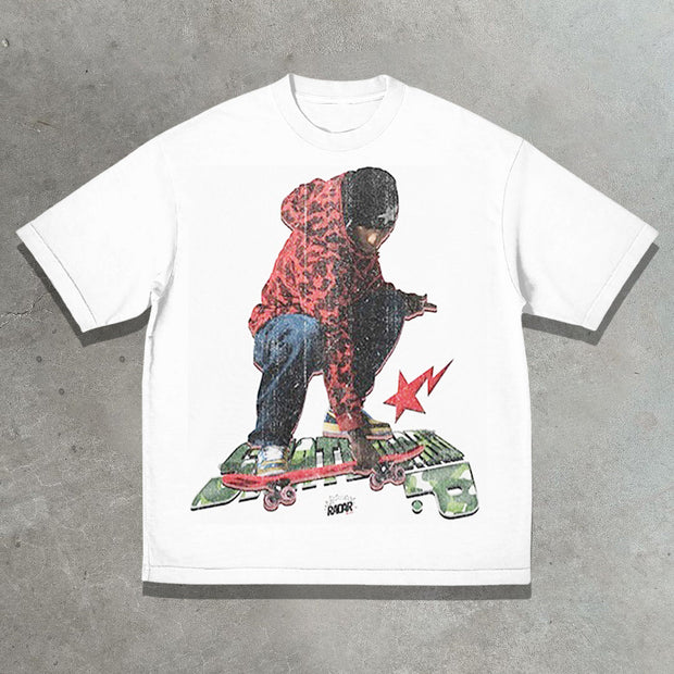 Skateboard Boys Casual Street Print Short Sleeve T-Shirt