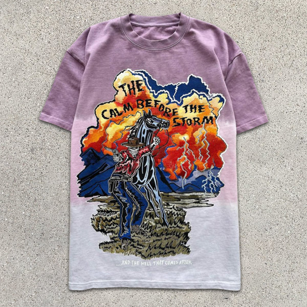 Skull Graphic Print Gradient Short Sleeve T-Shirt