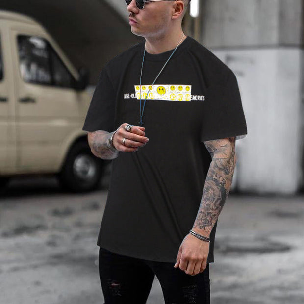 Street fun English smiley print short sleeve T-shirt