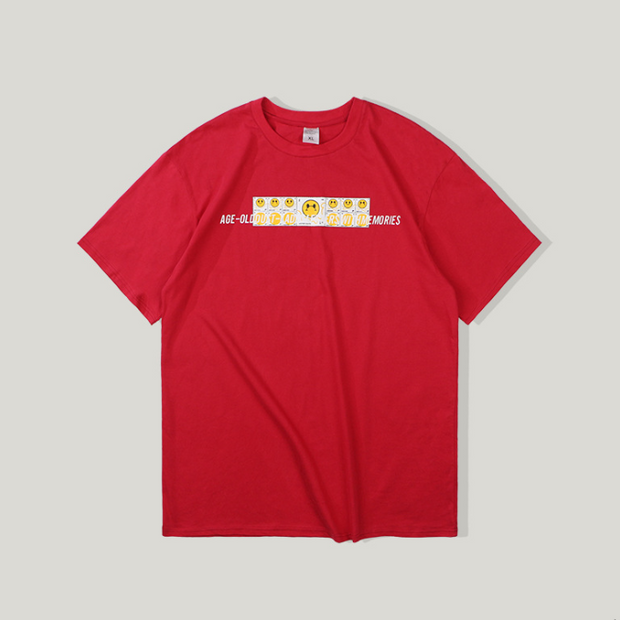 Street fun English smiley print short sleeve T-shirt