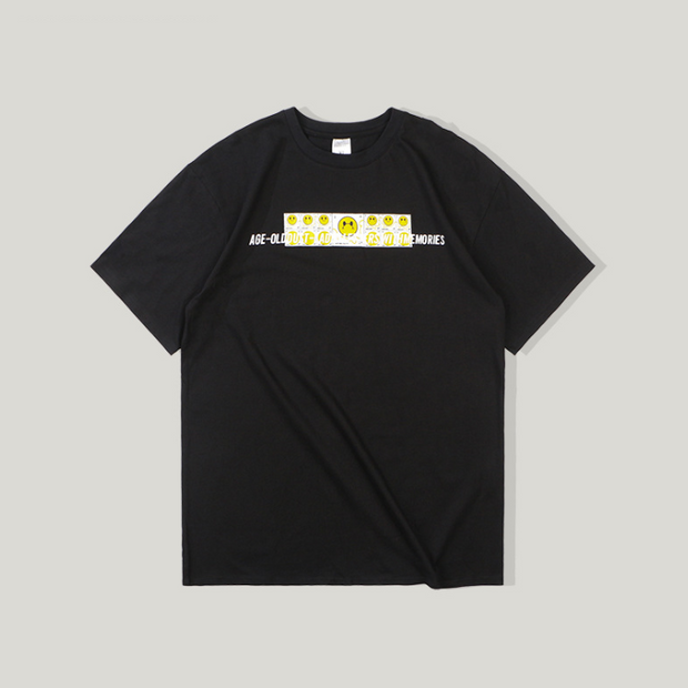 Street fun English smiley print short sleeve T-shirt