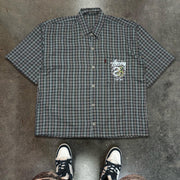 Fashion Dragon Plaid Print Button Short Sleeve Shirt