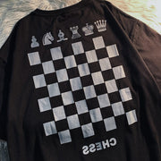 hiphop street hip hop retro checkerboard short-sleeved T-shirt