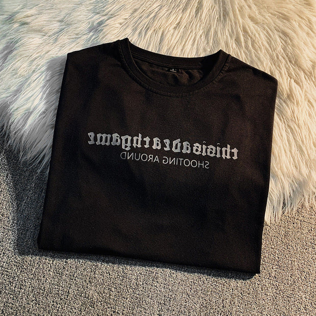 hiphop street hip hop retro checkerboard short-sleeved T-shirt