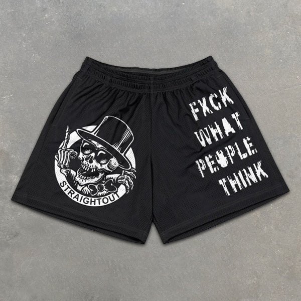 Skull graphic print elastic shorts