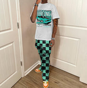 Racing Checkerboard Print Two Piece Set