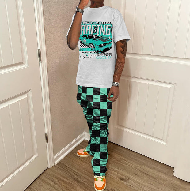 Racing Checkerboard Print Two Piece Set