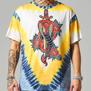 Street personality V-print tie-dye short-sleeved T-shirt
