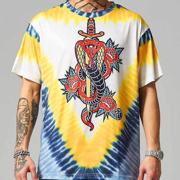 Street personality V-print tie-dye short-sleeved T-shirt