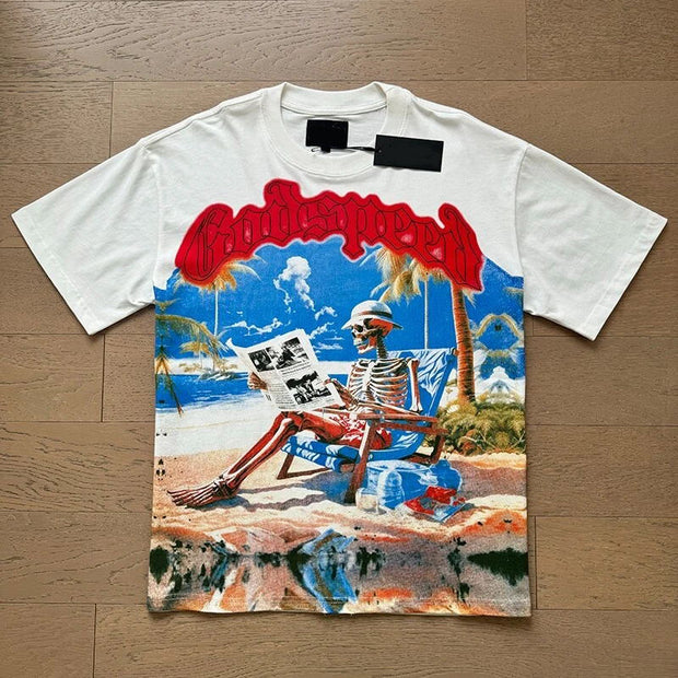 Holiday Skull Print Crew Neck T-Shirt