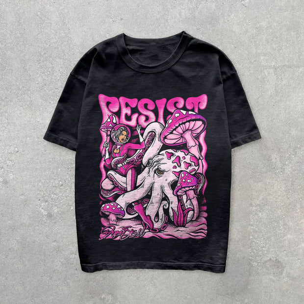 Vintage Print Street Hip Hop Short Sleeve T-Shirt
