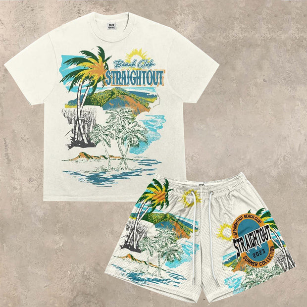 Fashion Preppy Printed T-Shirt Short Sleeve Set