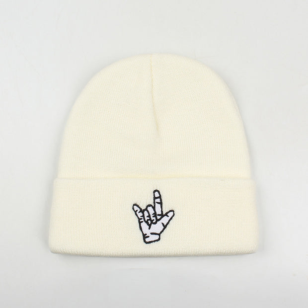 Rap gesture embroidery men's and women's knitted hat