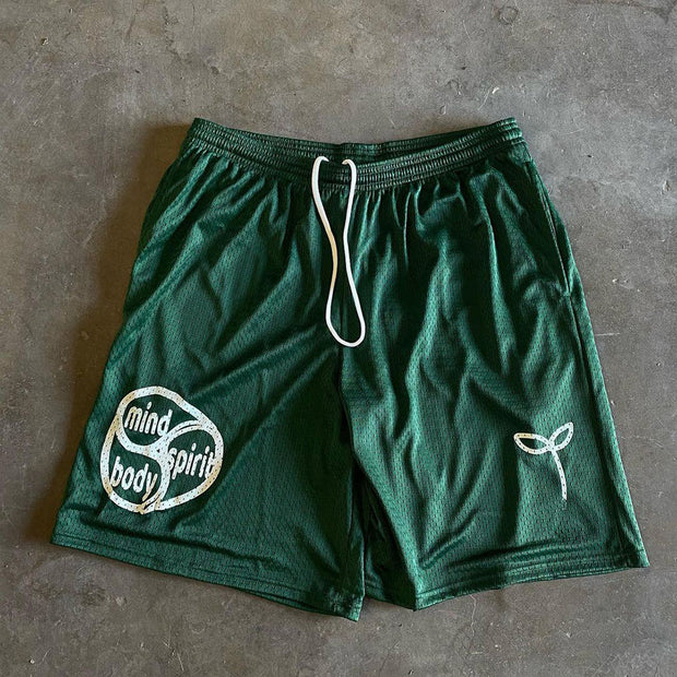 Street statement print sports mesh shorts