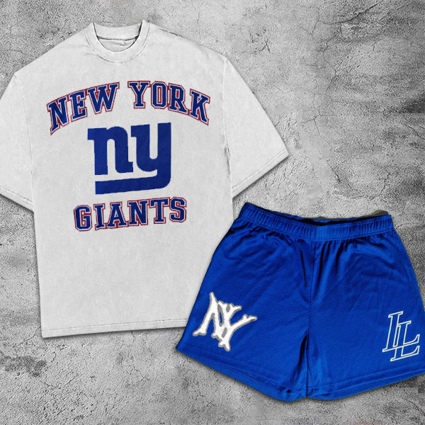 New York Slogan Graphic Print Short Sleeve Two Piece