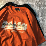 American retro cartoon print short-sleeved t-shirt