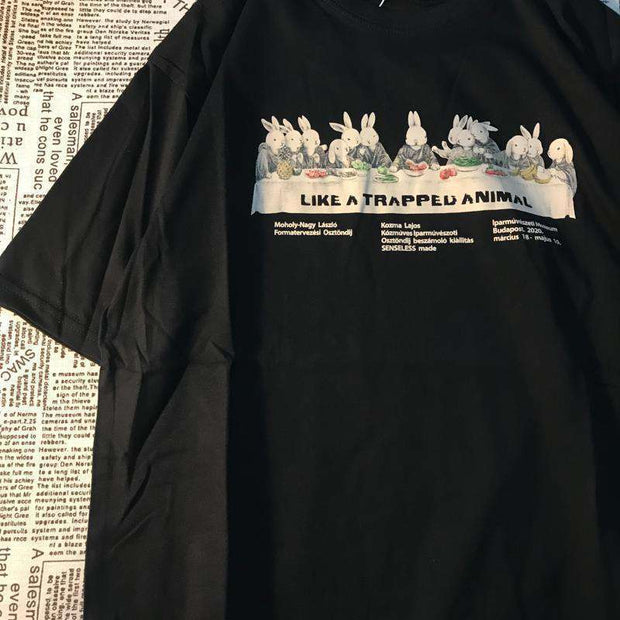 American retro cartoon print short-sleeved t-shirt