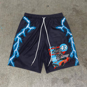 Trendy car print mesh sports shorts