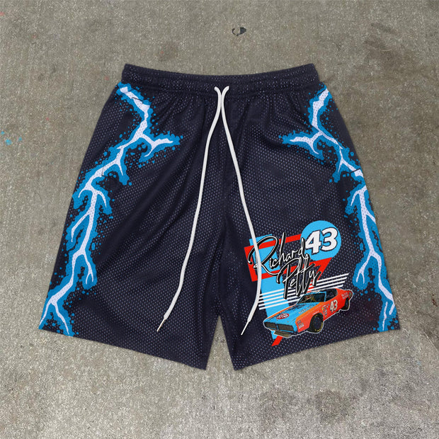 Trendy car print mesh sports shorts