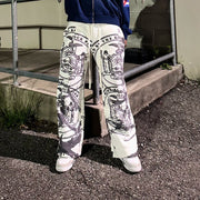 Retro high waist hand-painted wide-leg pants