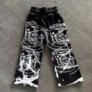 Retro high waist hand-painted wide-leg pants
