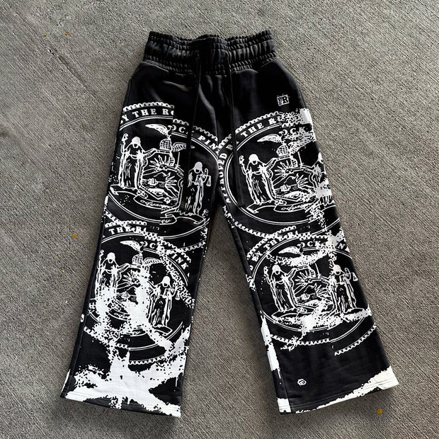 Retro high waist hand-painted wide-leg pants