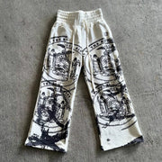 Retro high waist hand-painted wide-leg pants