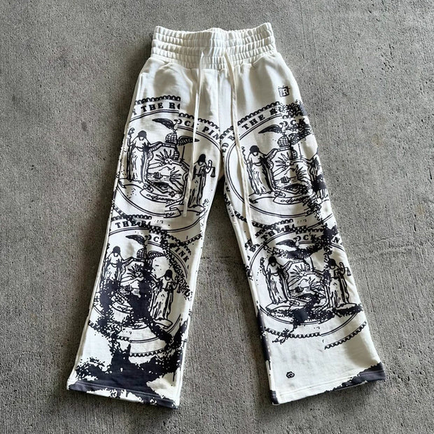 Retro high waist hand-painted wide-leg pants