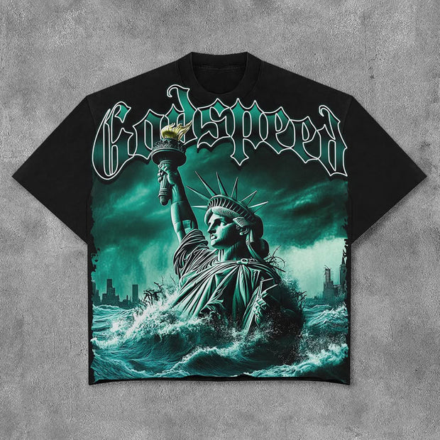 Statue Of Liberty Print Short Sleeve T-Shirt