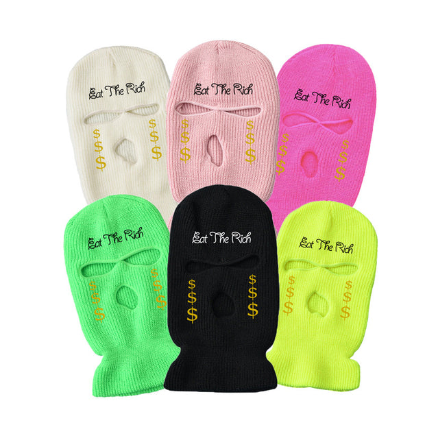Personalized coin three-hole hat warm knitted hat