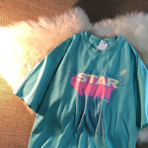 Tide brand personality pattern round neck loose casual short-sleeved T-shirt