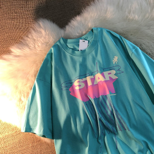 Tide brand personality pattern round neck loose casual short-sleeved T-shirt