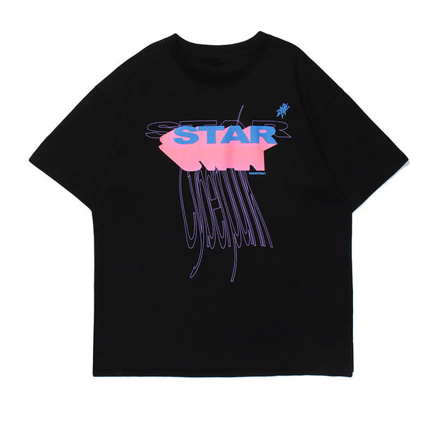 Tide brand personality pattern round neck loose casual short-sleeved T-shirt