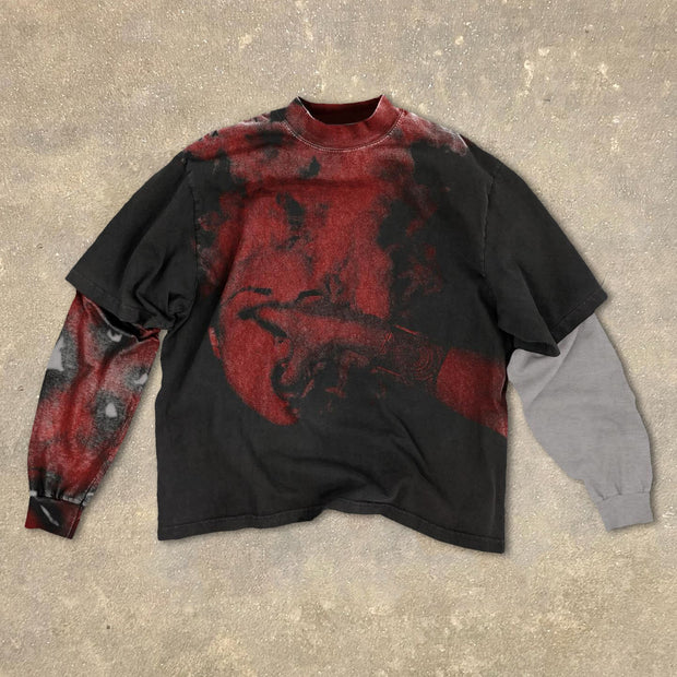 Dark Style Fake Two Girls Print Long Sleeve T-Shirt