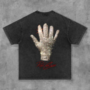 King Of Pop Print Washed Short Sleeve T-Shirt