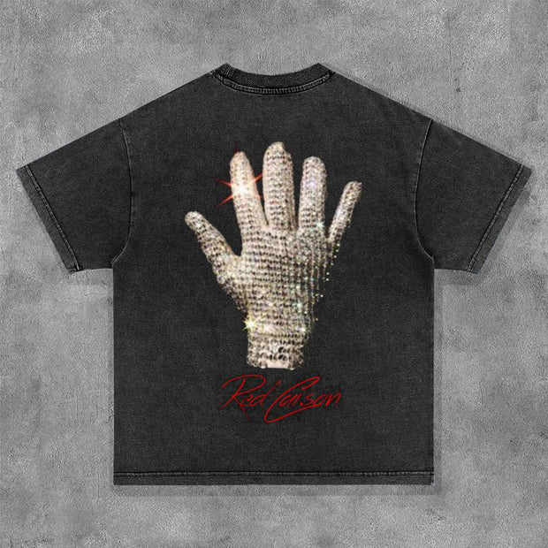 King Of Pop Print Washed Short Sleeve T-Shirt