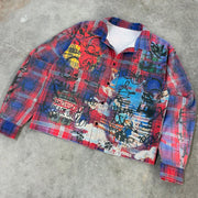 Artistic graffiti casual street plaid flannel shirt