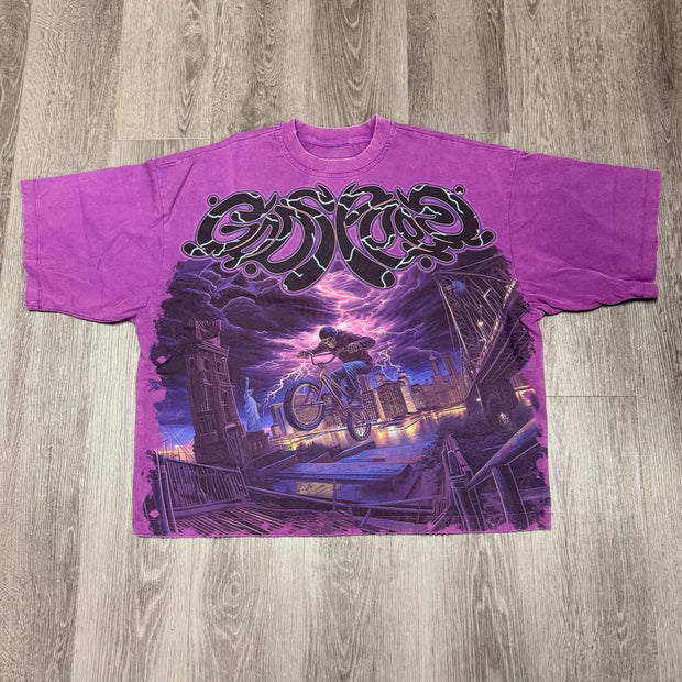 City Motorcycle Print Short Sleeve T-Shirt