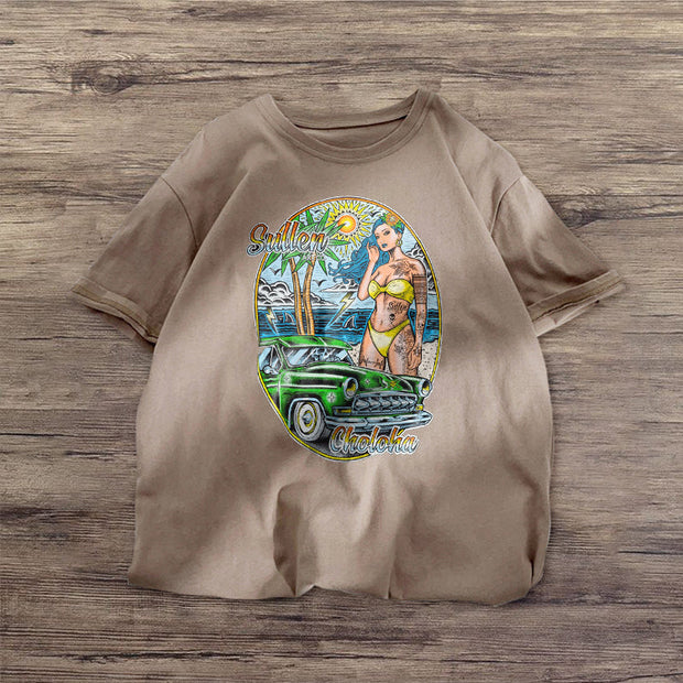 Fashion holiday style printed short-sleeved T-shirt