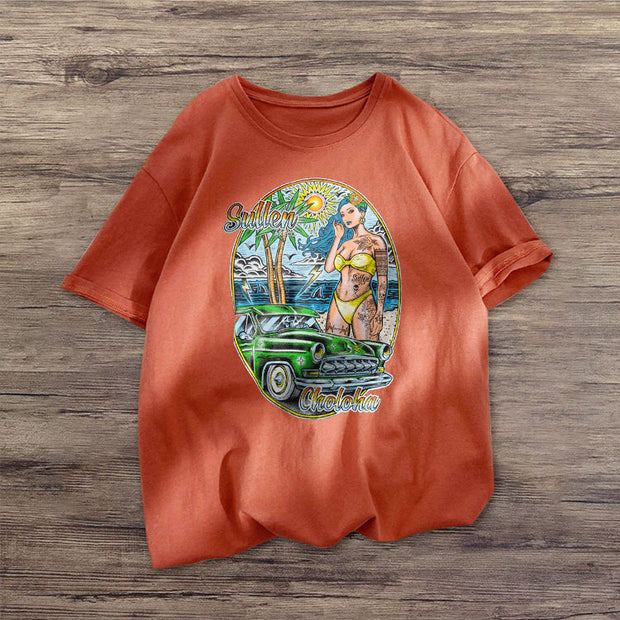 Fashion holiday style printed short-sleeved T-shirt