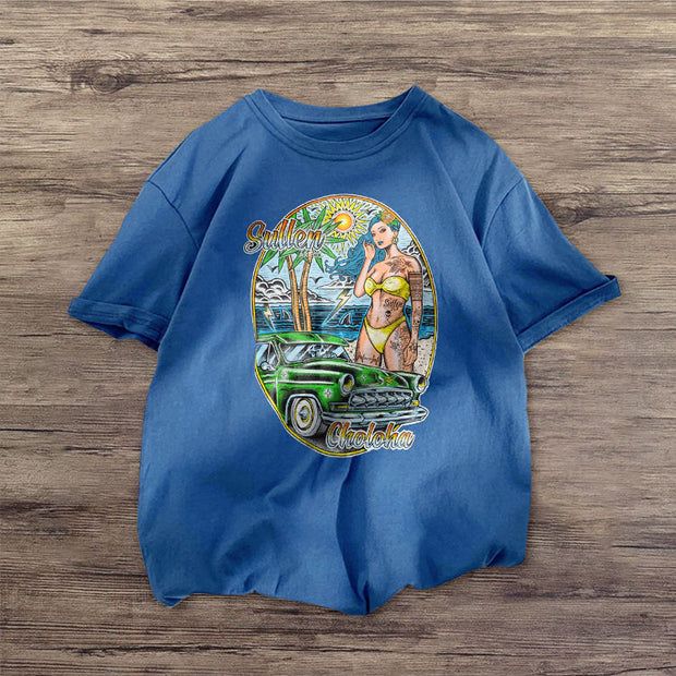 Fashion holiday style printed short-sleeved T-shirt