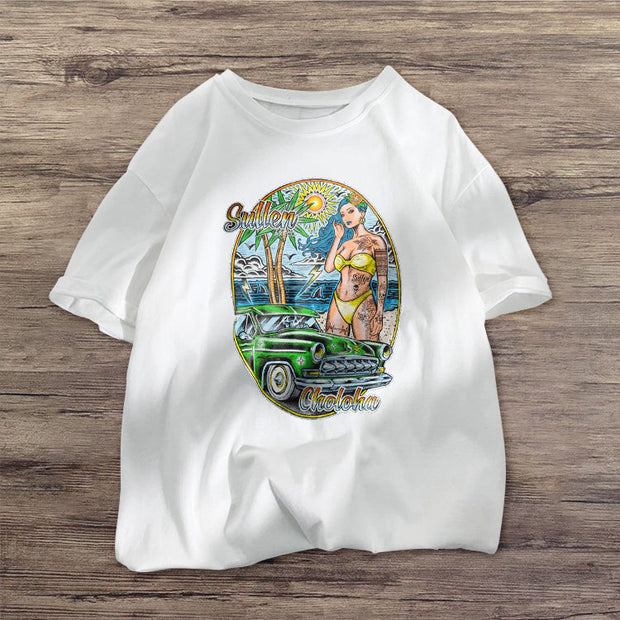 Fashion holiday style printed short-sleeved T-shirt