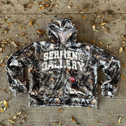 Tree camouflage lettering print zip-up hoodie