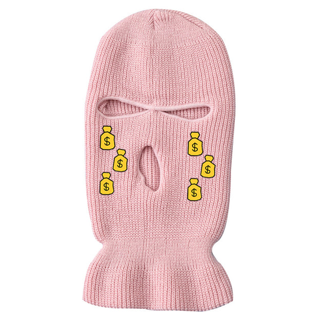 Tears of money embroidered three-hole hat warm ski mask
